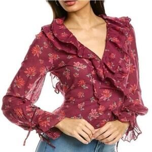 Free People Amanda Ruffle Wrap Top Sultry Combo Size Medium 100% Cotton Girly